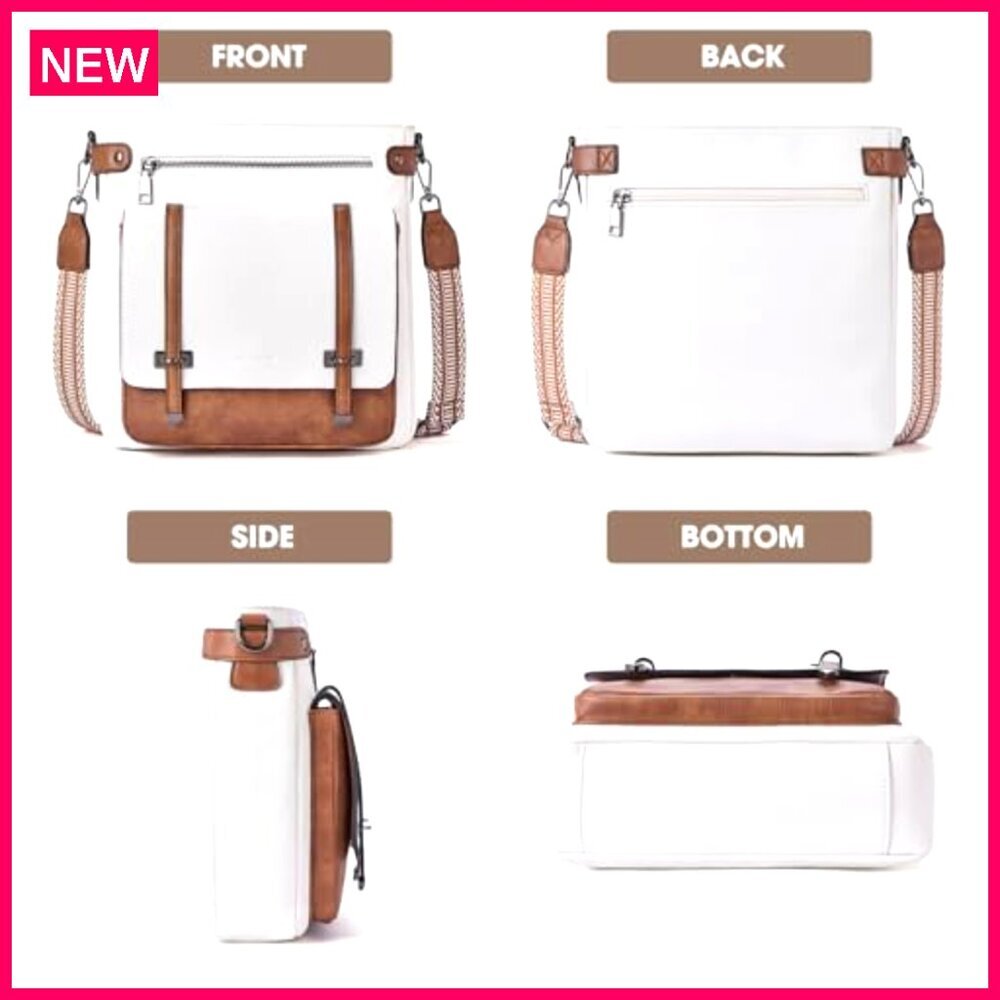 Vegan Leather Crossbody Bag with Multiple Pockets Adjustable Strap Travel Purse - Picture 5 of 8